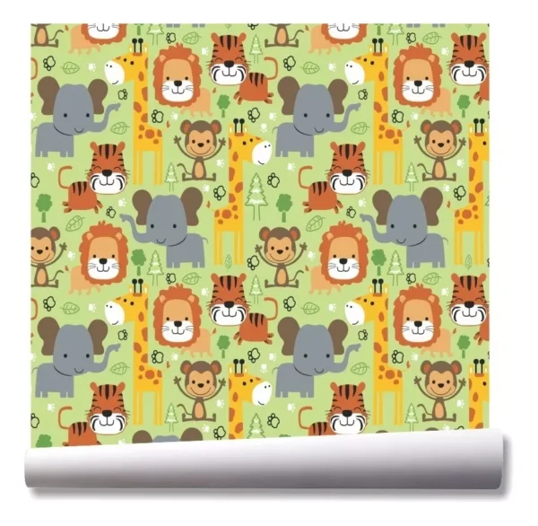 Papel De Parede Animais Leão Girafa Safari Kit 03 Rolos A131