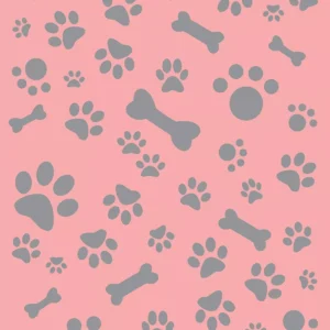 Papel De Parede Animais Patinhas E Pets Cinza E Rosa 3mt