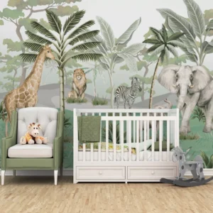 Papel De Parede Animais Safari Floresta Infantil 10m² Vr582