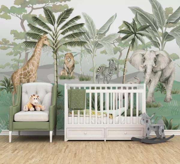 Papel De Parede Animais Safari Floresta Infantil 10m² Vr582