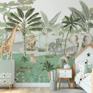 Papel De Parede Animais Safari Floresta Infantil 11m² Vr582