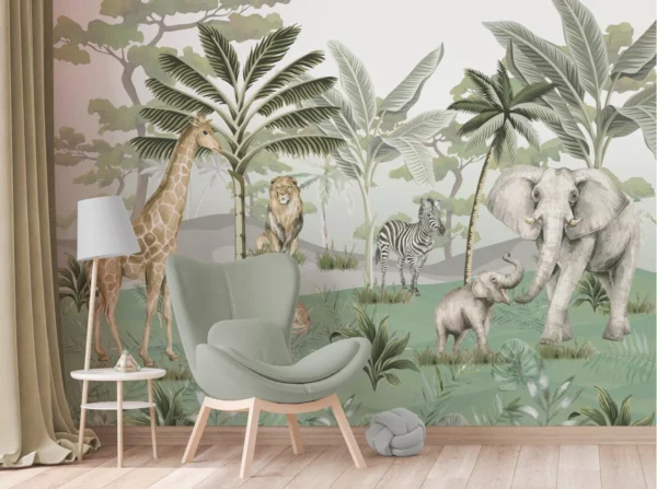 Papel De Parede Animais Safari Floresta Infantil 12m² Vr582