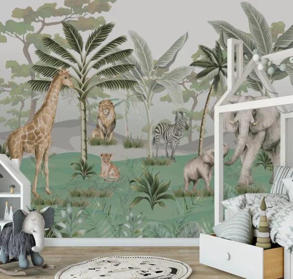 Papel De Parede Animais Safari Floresta Infantil 5m² Vr582