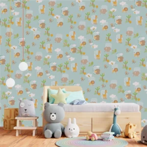 Papel De Parede Animais Safári Floresta Quarto De Bebê 1m²