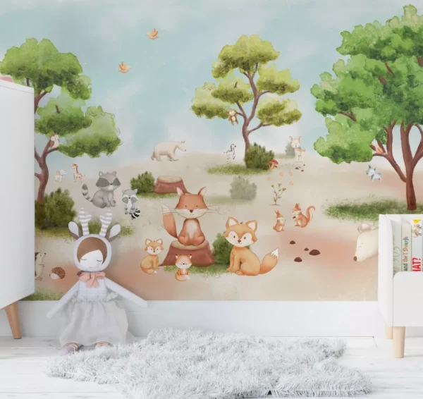 Papel De Parede Animais Safari Raposa Quarto Bebê 10m² Vr594