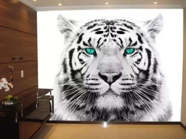 Papel De Parede Animais Tigre Branco Preto 6,5m² Anm08