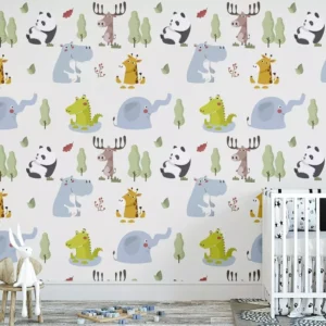 Papel De Parede Animais Zoo Safari Quarto Bebê Infantil 3m