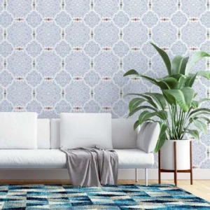 Papel De Parede Arabesco Azul E Branco Com Detalhes 3m