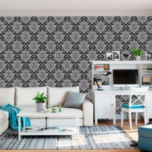 Papel De Parede Arabesco Cinza E Preto Sala Quarto Casal