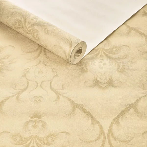 Papel De Parede Arabesco Com Gliter Bege Marrom Lindo