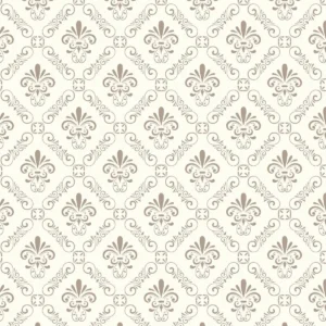 Papel De Parede Arabesco Damask Bege Vinil Delicado 3m