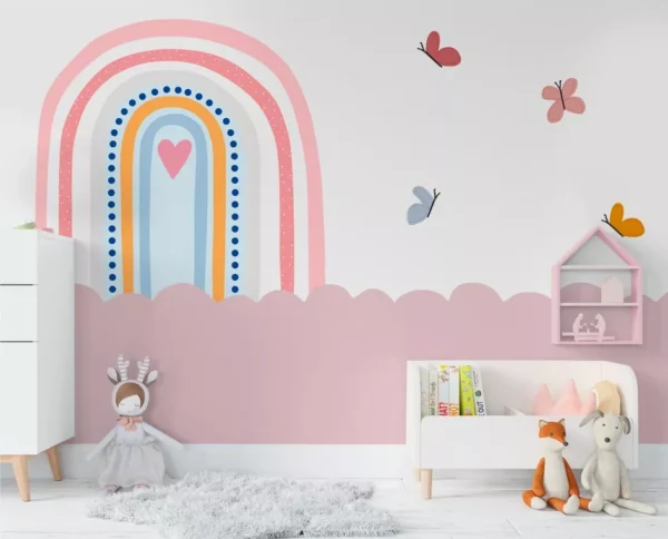 Papel De Parede Arco-íris Borboletas Quarto Infantil Pp569