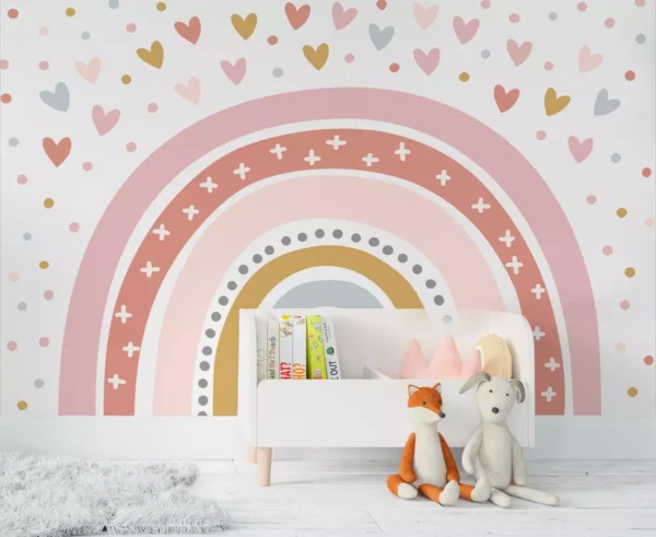 Papel De Parede Arco-íris Colorido Coração Infantil 3m Vr638