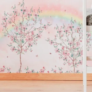 Papel De Parede Arco Íris Floral Menina Rosa Bebê Pp542 6m²