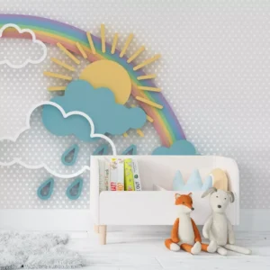 Papel De Parede Arco Íris Nuvem Sol Quarto De Bebê Pp358 M²