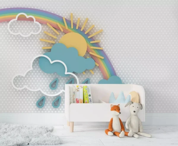 Papel De Parede Arco Íris Nuvem Sol Quarto De Bebê Pp358 M²