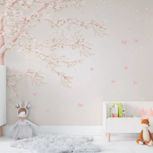 Papel De Parede Árvore Rosa Menina Floral Quarto De Bebê M²