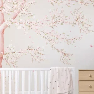 Papel De Parede Árvore Rosa Menina Quarto De Bebê 6m² Vr511