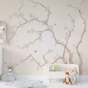 Papel De Parede Árvore Rosa Menina Quarto De Bebê Pp493 M²