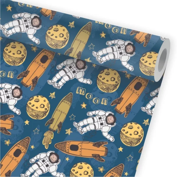 Papel De Parede Astronauta Foguete Infantil Kit 02 Rolos A45