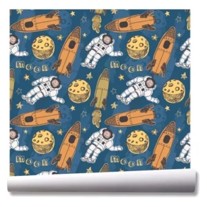 Papel De Parede Astronauta Foguete Infantil Kit 03 Rolos A45