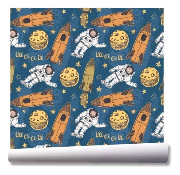 Papel De Parede Astronauta Foguete Infantil Kit 03 Rolos A45