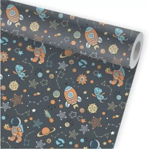 Papel De Parede Astronauta Foguete Planeta Kit 02 Rolos A13