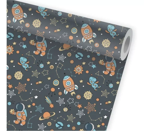 Papel De Parede Astronauta Foguete Planeta Kit 02 Rolos A13