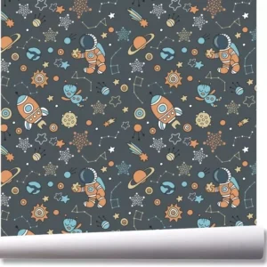 Papel De Parede Astronauta Foguete Planeta Kit 03 Rolos A13