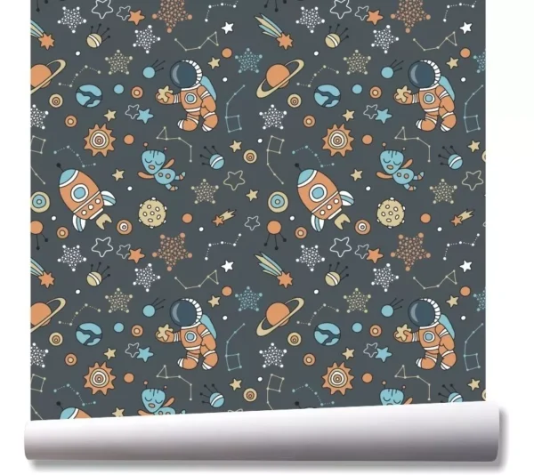 Papel De Parede Astronauta Foguete Planeta Kit 03 Rolos A13