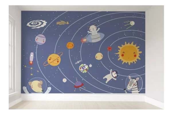 Papel De Parede Astronauta Sistema Solar Infantil Pp170 M²