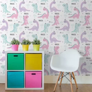 Papel De Parede Auto Adesivo Dino Princesas Quarto Menina