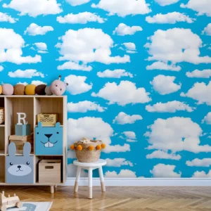 Papel De Parede Auto Adesivo Quarto Infantil Nuvens E Céu