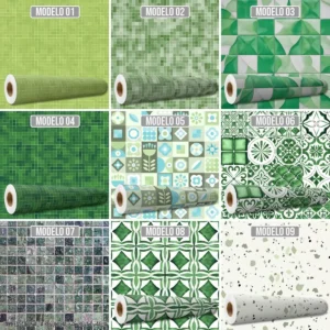 Papel De Parede Auto Adesivo Verde Pastilha Azulejo Retrô