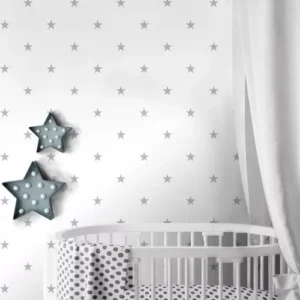 Papel De Parede Autocolante Adesivo Estrelas Cinzas - 6m