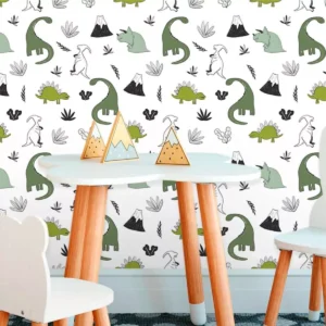 Papel De Parede Autocolante Infantil Dinossauros Green 270