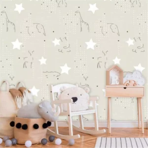 Papel De Parede Autocolante Infantil Safari Com Estrelas 270