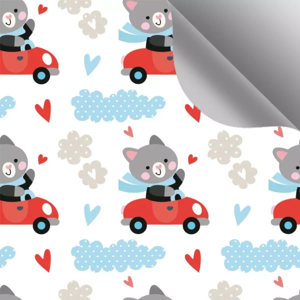 Papel De Parede Autocolante Sala Gatinho Carro Nuvens 3m