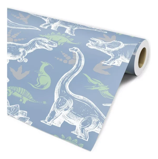 Papel De Parede Azul Dinossauros Quarto Infantil Menino 3m