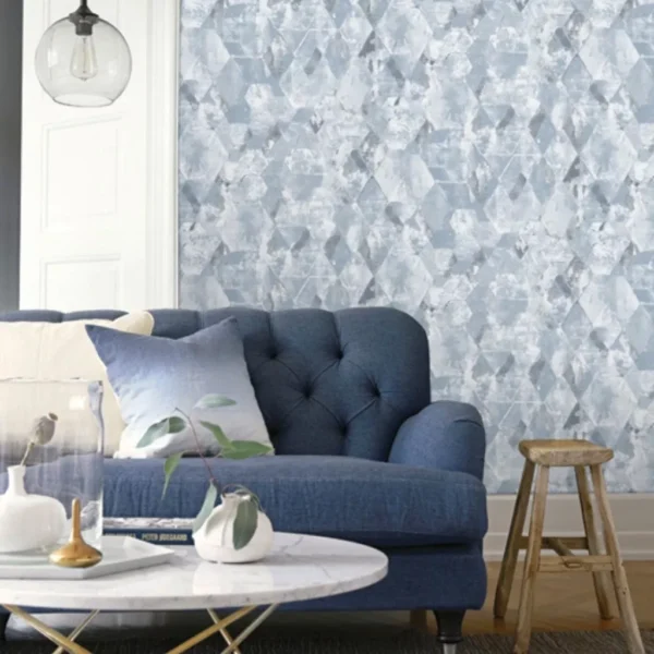 Papel De Parede Azul Imita Cimento Queimado Quarto 4m²