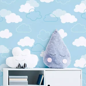 Papel De Parede Azul Nuvem Quarto Bebe Infantil Adesivo 10 M