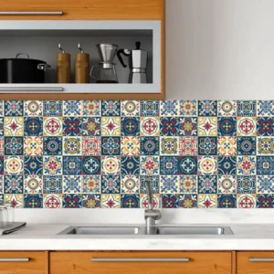 Papel De Parede Azulejo Autocolante Vinil 5m Rolo Azul Retro