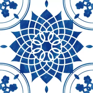 Papel De Parede Azulejo Flor Azul Vinil Delicado Lavável 3m