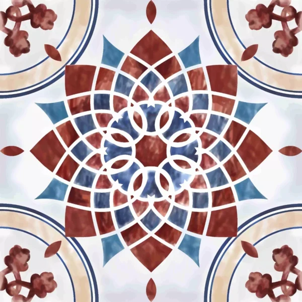 Papel De Parede Azulejo Flor Laranja Detalhes Lavável 3m