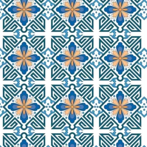 Papel De Parede Azulejo Lavável Azul E Laranja 2,8m