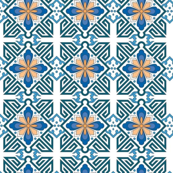 Papel De Parede Azulejo Lavável Azul E Laranja 2,8m