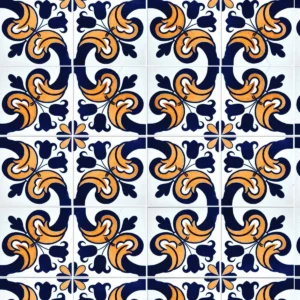 Papel De Parede Azulejo Lavável Azul E Tom De Laranja 2,8m