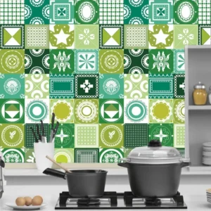 Papel De Parede Azulejo Português Verde Banheiro E Cozinha