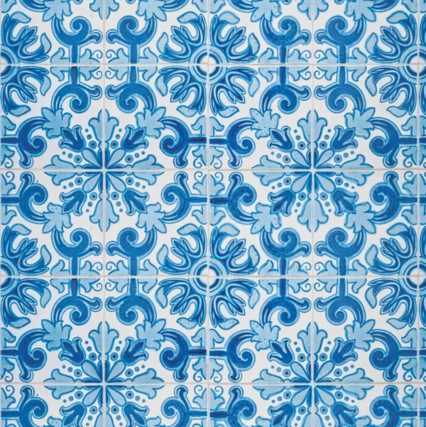 Papel De Parede Azulejo Tons Azul Claro Vinil Delicado 3m