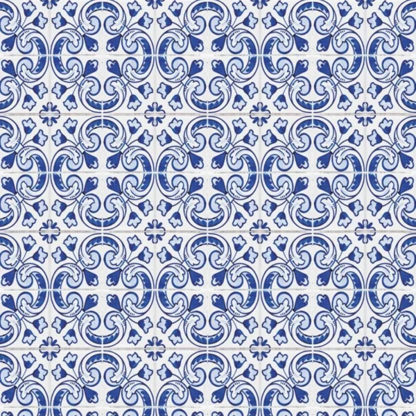 Papel De Parede Azulejo Tons Azul Lavável Vinil Delicado 3m